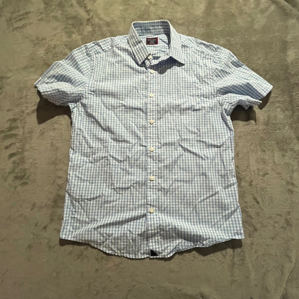 UNTUCKit Button Down Shirt Mens Medium Blue Gingham Greco Slim Fit UT-14-35180